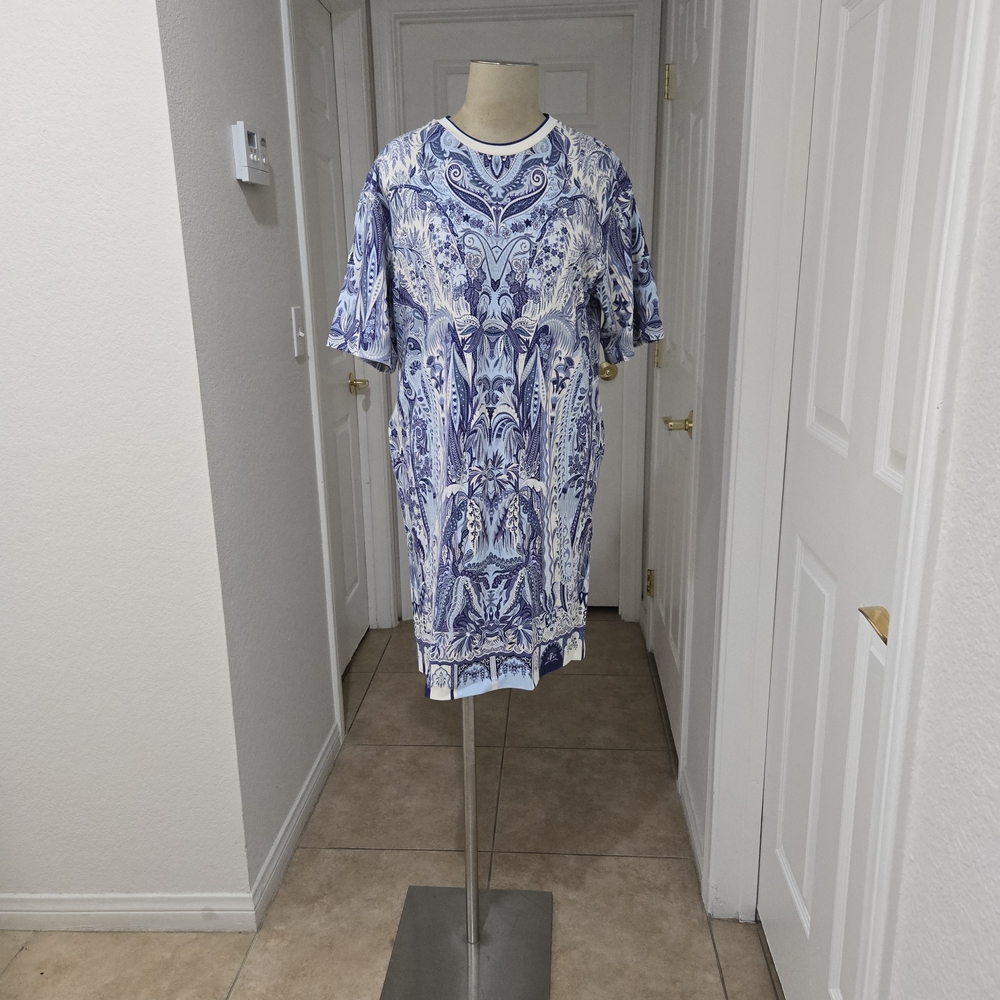 Etro Blue and White Raglan Midi Dress Size 44 Italian